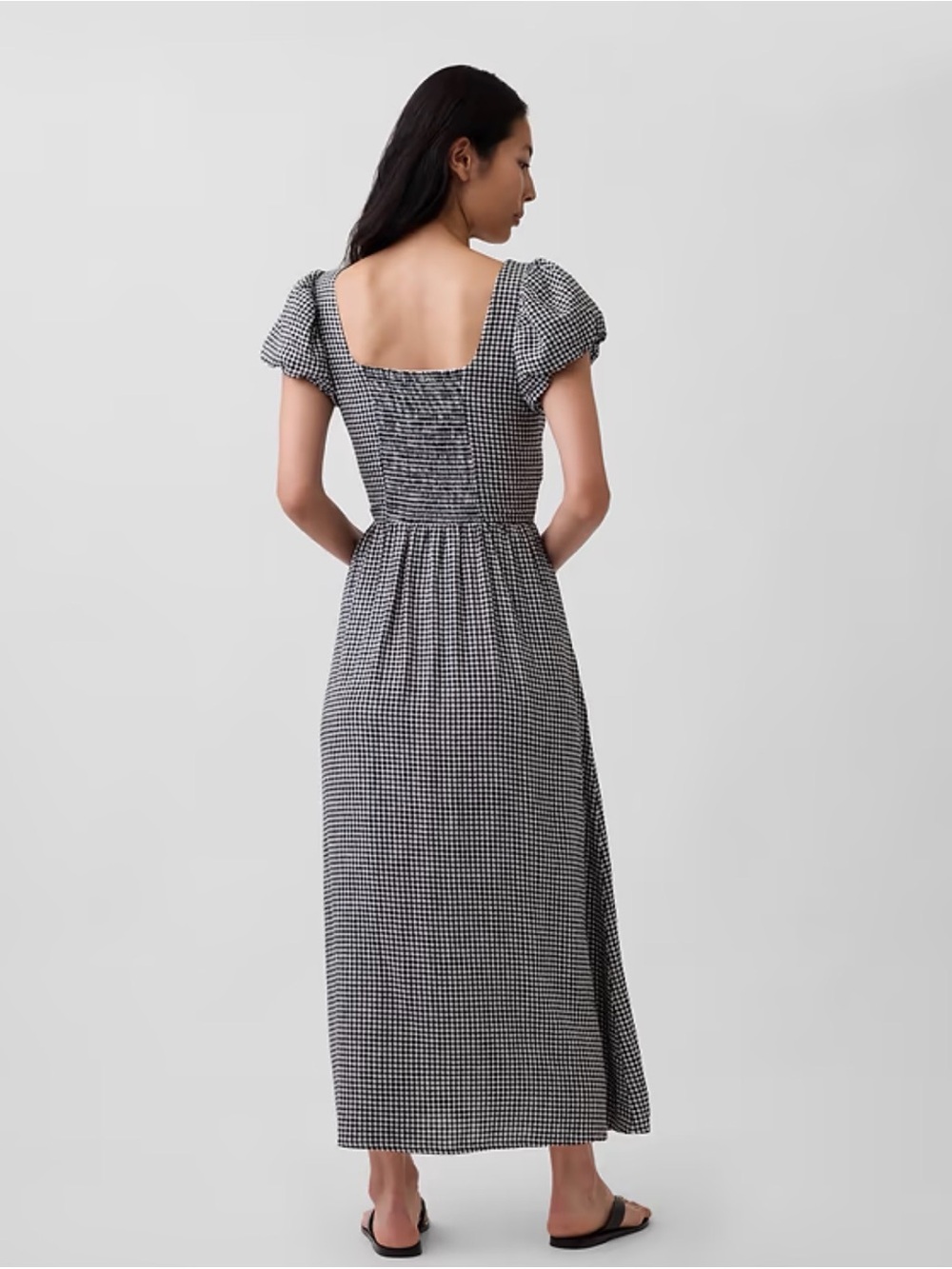 NWT GAP Linen Blend Drop Waist Maxi Dress - Black Gingham - Picture 3 of 4